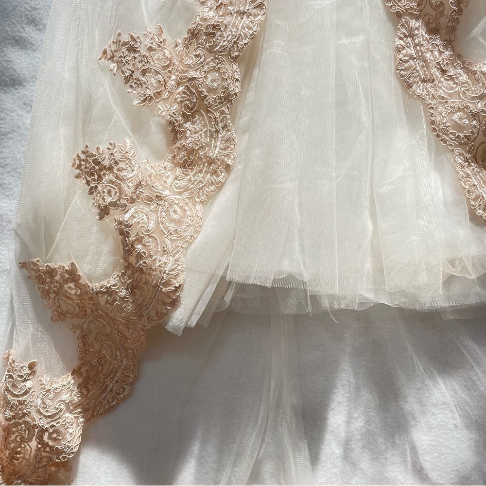 Girls satin, lace & tulle bridesmaid flower girl formal dress w/ train size 2-3 - Picture 10 of 12